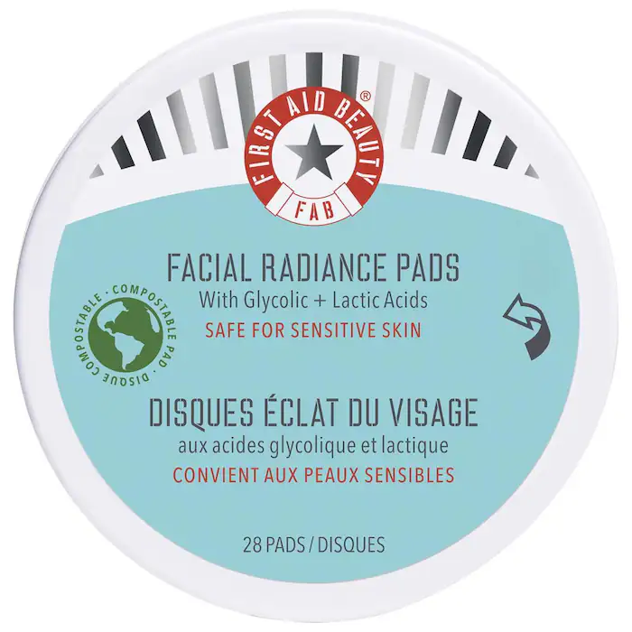 First Aid Beauty  Facial Radiance Pads with Glycolic + Lactic Acids – Exfoliating Pads with AHA