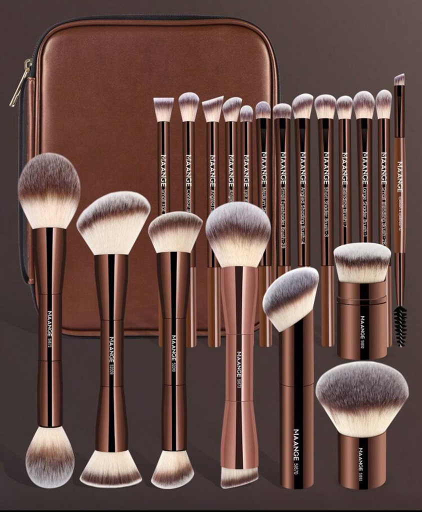 MAANGE 20pcs Professional Aluminium Makeup Brush Set With Cosmetic Bag 