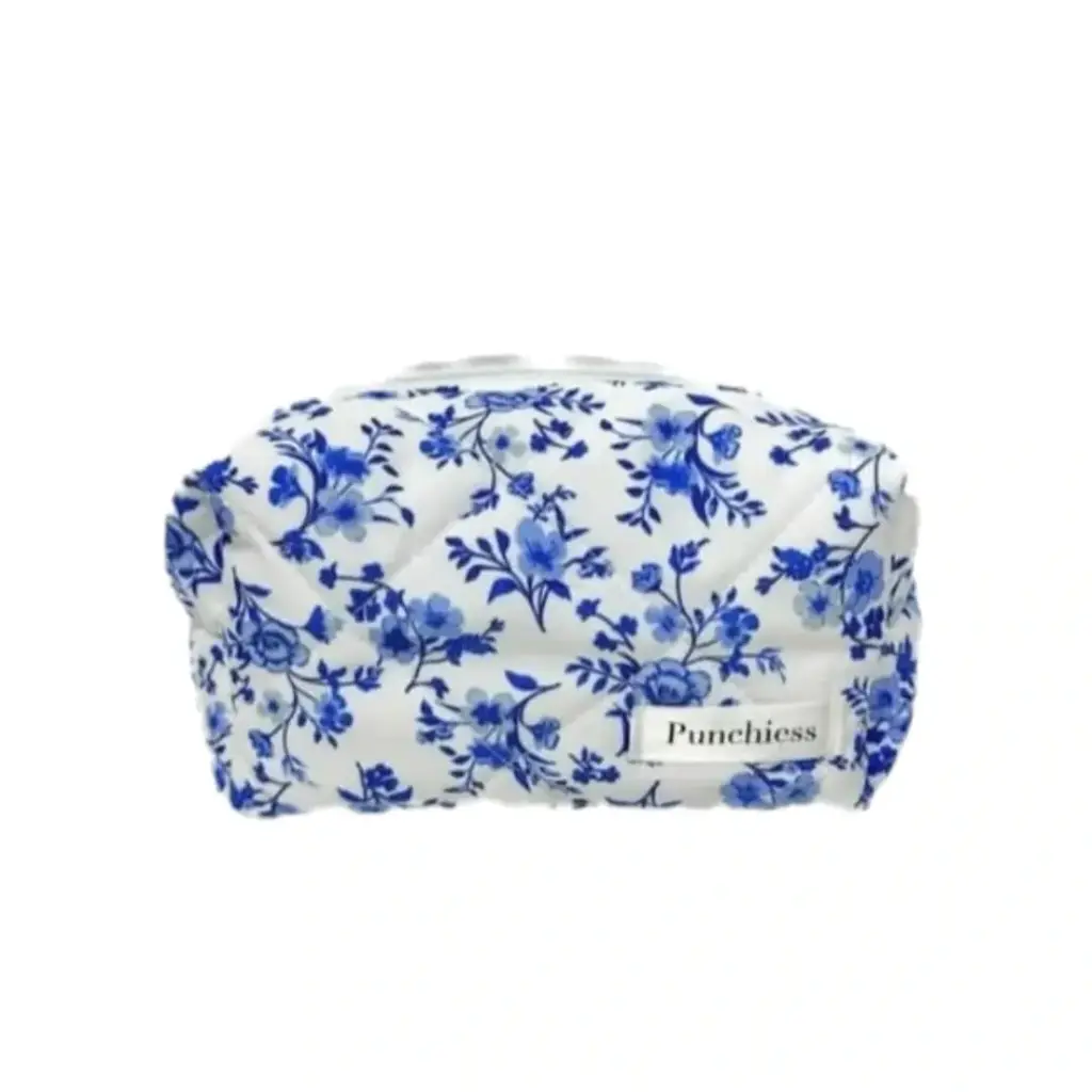 Punchiess vintage blue flowers makeup bag 
