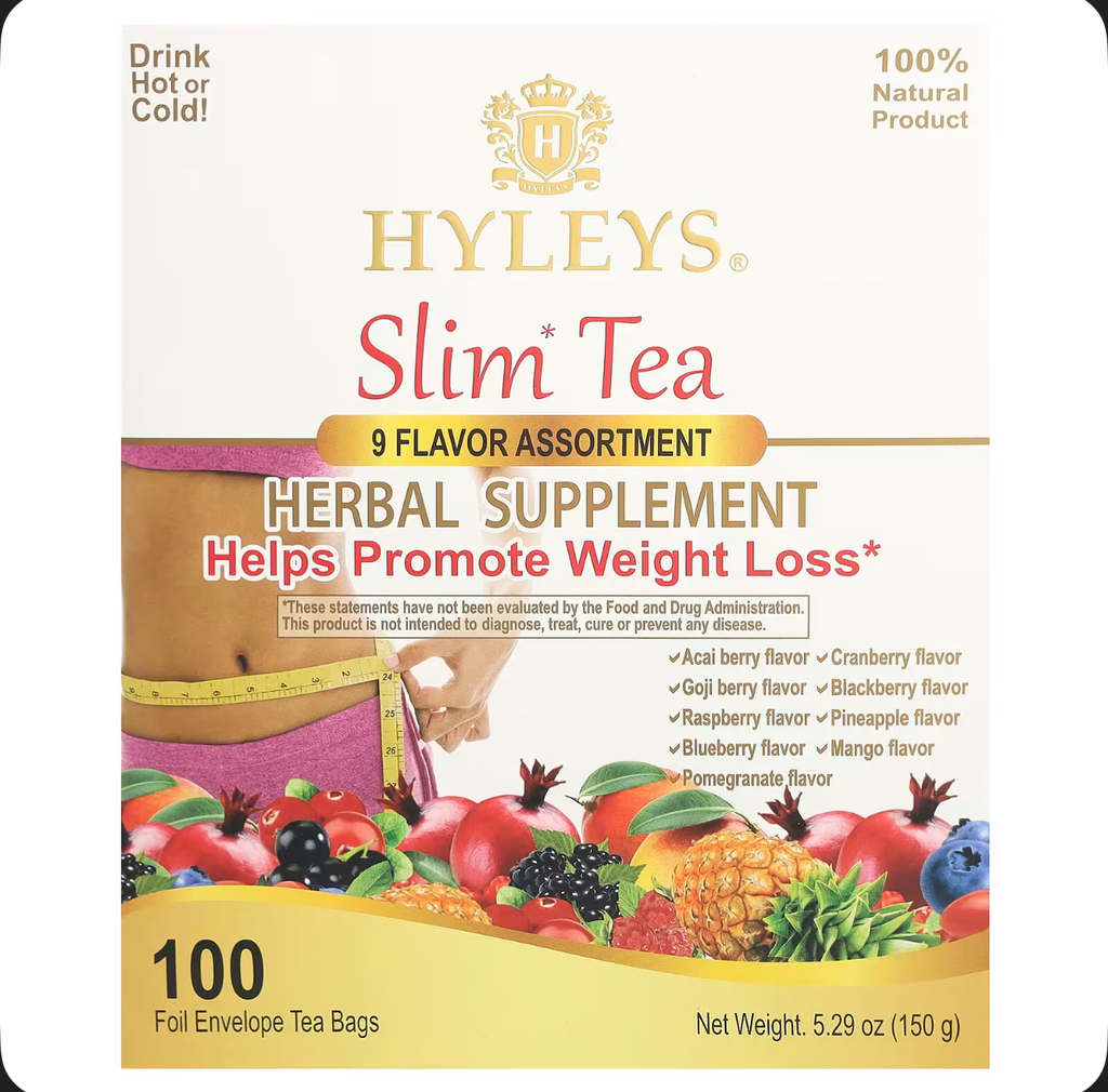 Hyleys Tea Slim Tea, 9 Flavor Assortment, 100 Foil Envelope Tea Bags