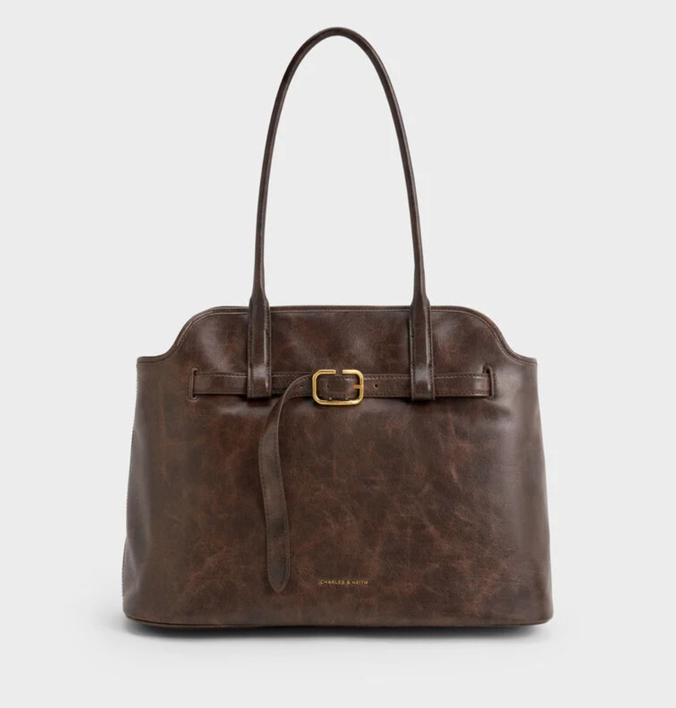 Victoria Belted Trapeze Tote Bag - Distressed Coffee