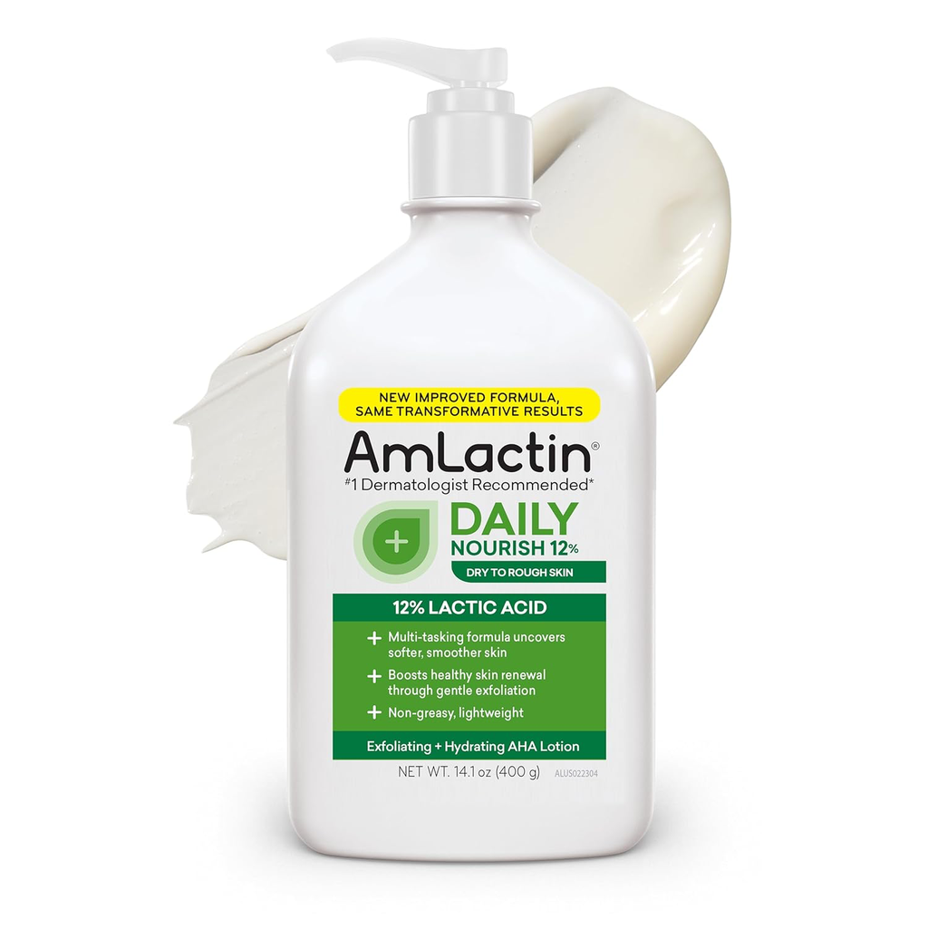 AmLactin Daily Nourish Therapeutic Body Lotion for Dry Skin - No-Scrub Exfoliator and Moisturizer