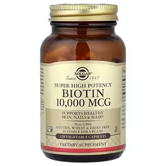 Solgar Biotin, Super High Potency , 10,000 mcg, 120 Vegetable Capsules (5000mcg, 120 count)