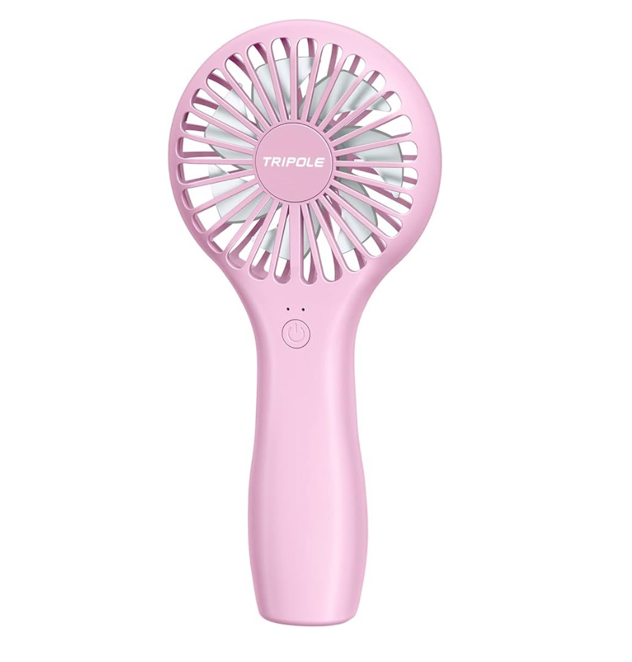 TriPole Mini Handheld Fan 5000mAh Battery Operated (7"H, Pink)