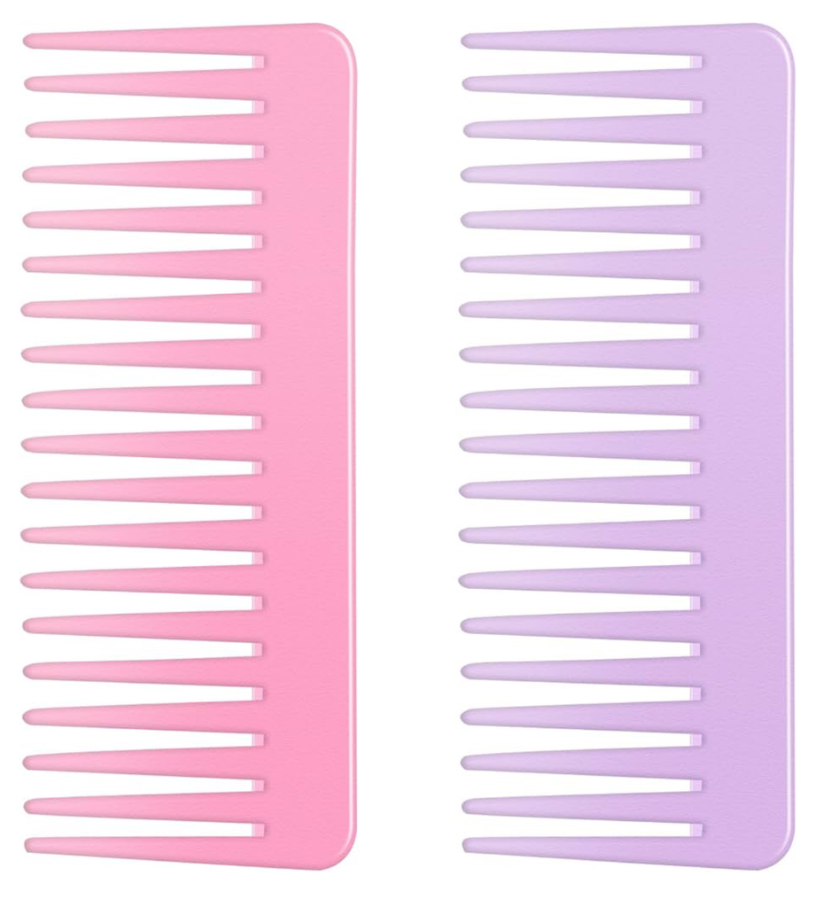 Wide Tooth and Large Detangling Comb Set (Pink, Purple)