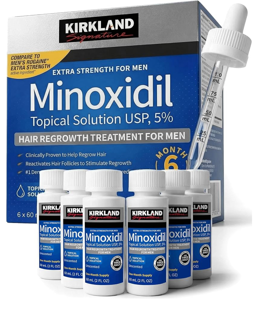 Kirkland Minoxidil for Men Liquid, Extra Strength Hair Regrowth Treatment 5% 6 Months Supply.