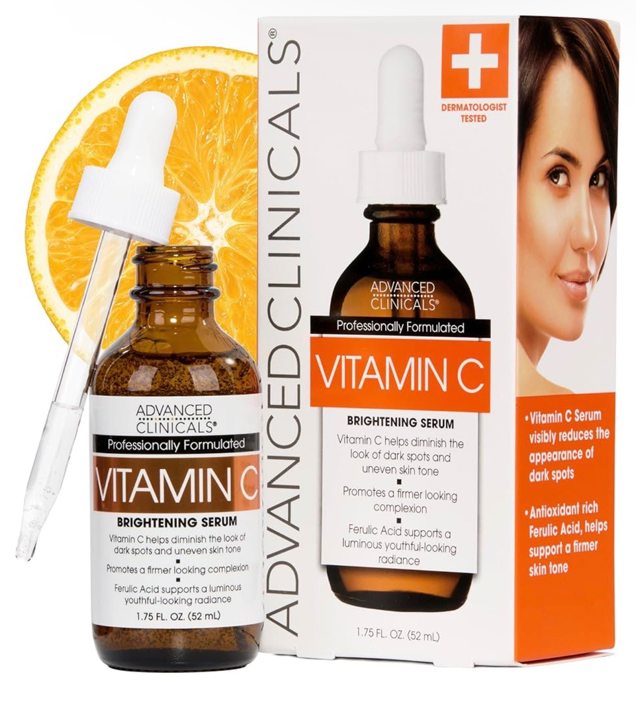 Advanced Clinicals Brightening Vitamin C Serum For Face With Glycolic Acid + Lactic Acid