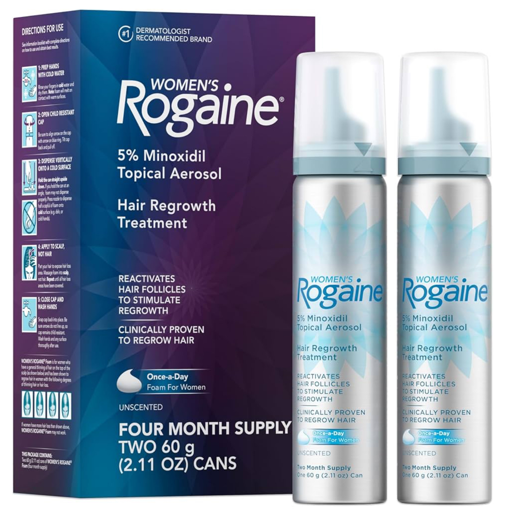 WOMEN’S ROGAINE HAIR GROWTH FOAM, 5% TOPICAL MINOXIDIL, 4 MOTHE