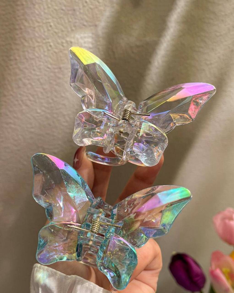 2pcs Women's Blue & White Plastic Hair Claw Clips