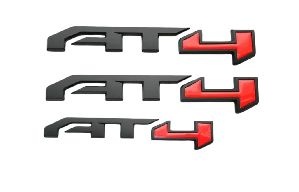 AT4 Badge Emblems 3-Piece in Glossy Black & Red for 2021-2023 GMC Yukon