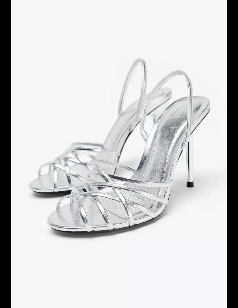 Zara METALLIC-EFFECT HIGH-HEEL SANDALS