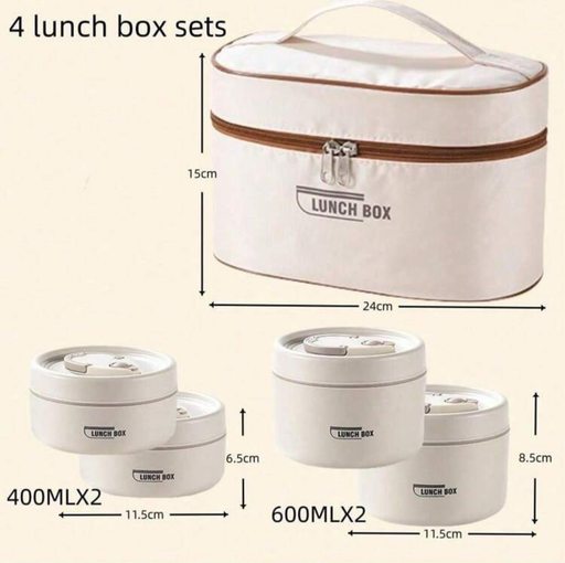 Gift Lunch Box For Adults, Heatable Lunchbox With Bear Pattern, Insulated Lunch Box (Beige-4 pack with insulation Bay)