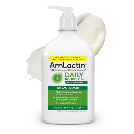 AmLactin Daily Nourish Therapeutic Body Lotion for Dry Skin - No-Scrub Exfoliator and Moisturizer